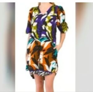 Cynthia Rowley Floral Balloon Sleeve Linen Dress #3400